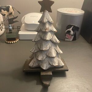Rustic White and Brown Christmas Tree Stocking Holder